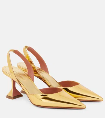 Amina Muaddi Holli 70 Mirrored Leather Slingback Pumps In Gold