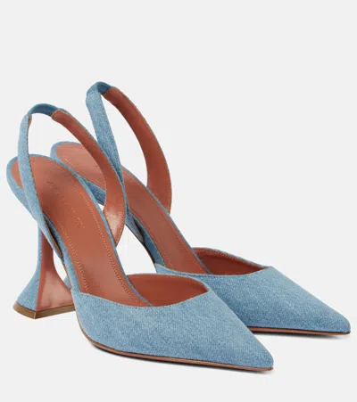 Amina Muaddi Holli 95 Denim Slingback Pumps In Blue