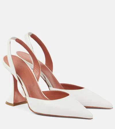 Amina Muaddi Holli 95 Leather Slingback Pumps In White