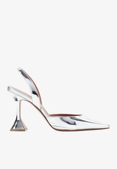 Amina Muaddi Holli Mirrored Leather Slingback Pumps In Animal Print