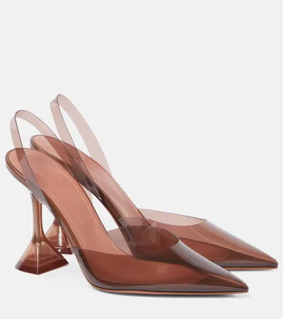 Amina Muaddi Holli 95 Pvc Slingback Pumps In Brown