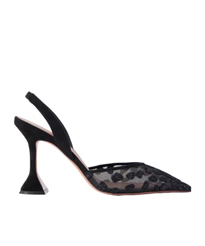 Amina Muaddi Holli 95 Suede-trimmed Mesh Slingback Pumps In Black