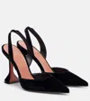 Amina Muaddi Holli 95 Velvet Slingback Pumps In Black
