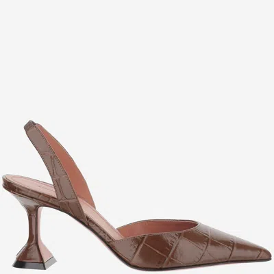 Amina Muaddi Holli Leather Slingbacks In Brown