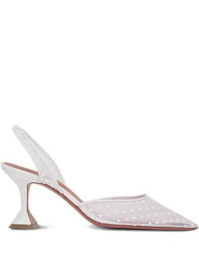 Amina Muaddi Holli Leather-trimmed Flocked Polka-dot Mesh Slingback Pumps In White