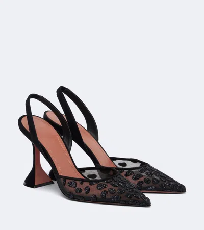Amina Muaddi Holli Leopard-print Mesh Slingback Pumps In Black