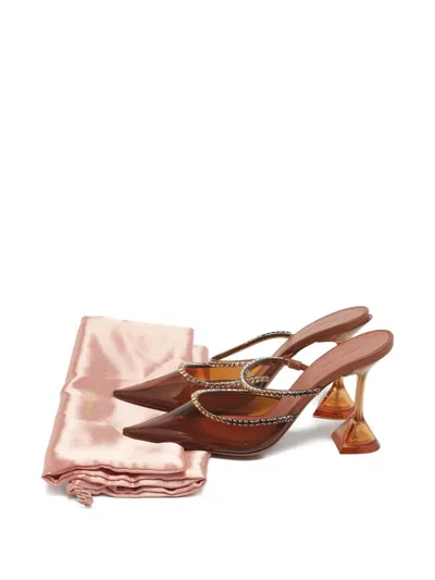 Pre-owned Amina Muaddi Holli Glass Flared-heel Mules In Brown