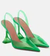 Amina Muaddi Green Holli Glass Sling Heels In Green