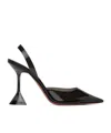 Amina Muaddi Holli Pointed-toe Leather Slingback Heels In Black