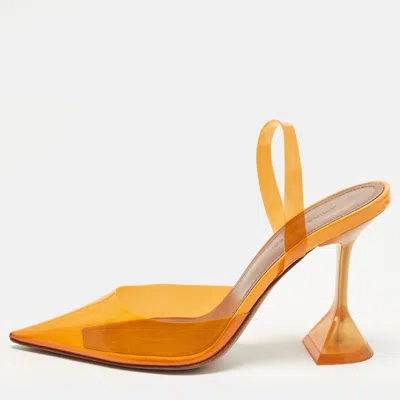 Pre-owned Amina Muaddi Holli Glass Size 36.5 Orange Pvc Slingback Pumps