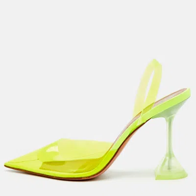 Pre-owned Amina Muaddi Holli Glass Size 37 Neon Yellow Pvc Slingback Pumps