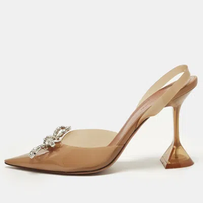 Pre-owned Amina Muaddi Holli Glass Size 39 Brown Pvc Slingback Pumps