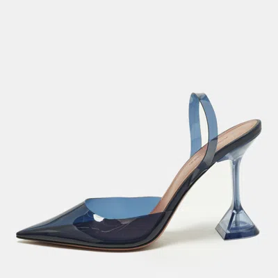 Pre-owned Amina Muaddi Holli Glass Size 39 Navy Blue Pvc Slingback Pumps