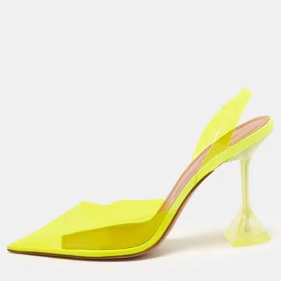 Pre-owned Amina Muaddi Holli Glass Size 39 Neon Yellow Pvc Slingback Pumps