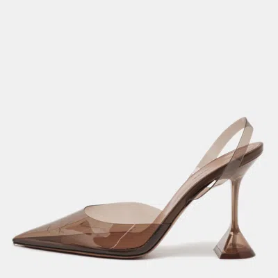 Pre-owned Amina Muaddi Holli Glass Size 40 Brown Pvc Slingback Pumps