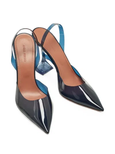 Pre-owned Amina Muaddi Holli Glass Slingback Pumps In Blue