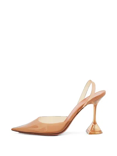 Pre-owned Amina Muaddi Holli Glass Slingback Pumps In Neutrals