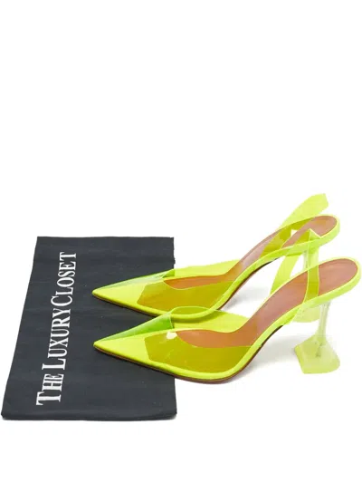 Pre-owned Amina Muaddi Holli Glass Slingback Pumps In Yellow