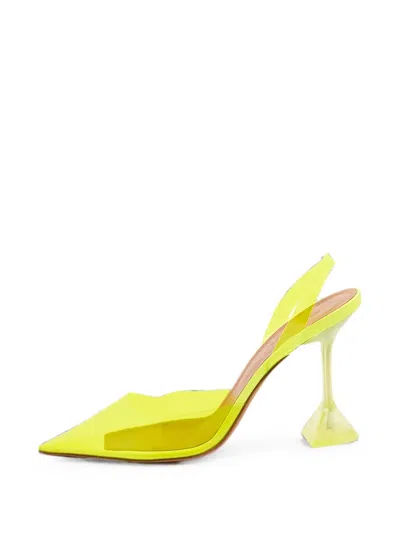 Pre-owned Amina Muaddi Holli Glass Slingback Pumps In Yellow