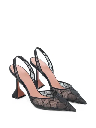 Amina Muaddi Holli 70 Satin-trimmed Lace Pumps In Black