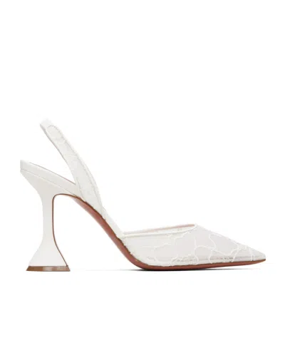 Amina Muaddi Elegant Pointed Toe Mini Slingbacks With Hourglass Heel In White