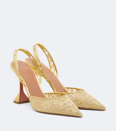 Amina Muaddi Holli Lace Slingback Pumps In Gold