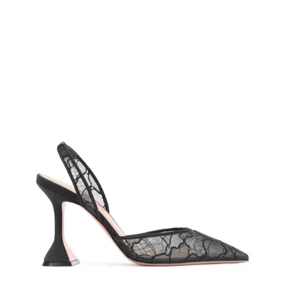 Amina Muaddi Holli Lace Slingback Pumps In Suede Leather In Animal Print