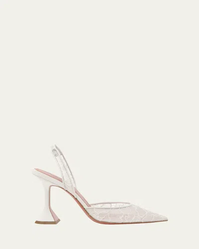 Amina Muaddi Sculptural Heel Leather Slingback Pumps In Neutral