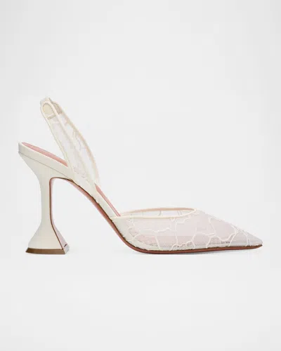 Amina Muaddi Holli Lace Sling 70 Mini Heels In White