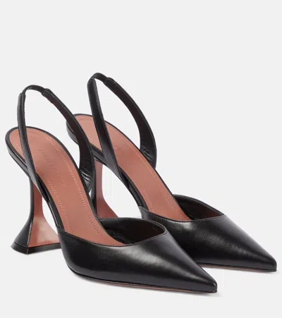 Amina Muaddi Holli Pointed-toe Leather Slingback Heels In Black