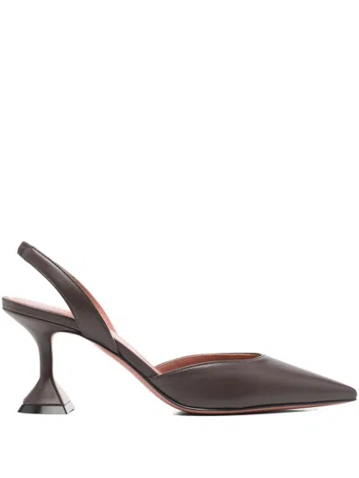 Amina Muaddi Holli Leather Slingback Pumps In Brown
