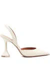 Amina Muaddi Sculptural Heel Leather Slingback Pumps In Sand