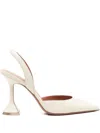 Amina Muaddi Sculptural Heel Leather Slingback Pumps In White