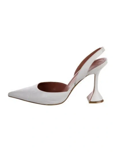 Pre-owned Amina Muaddi Holli Leather Slingback Pumps In White