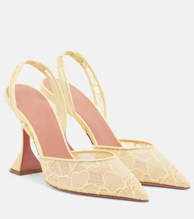 Amina Muaddi Holli Leather-trimmed Lace Slingback Pumps In Animal Print