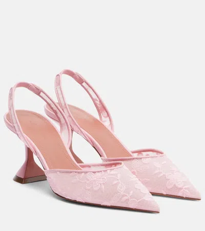 Amina Muaddi Holli Leather-trimmed Lace Slingback Pumps In Multi