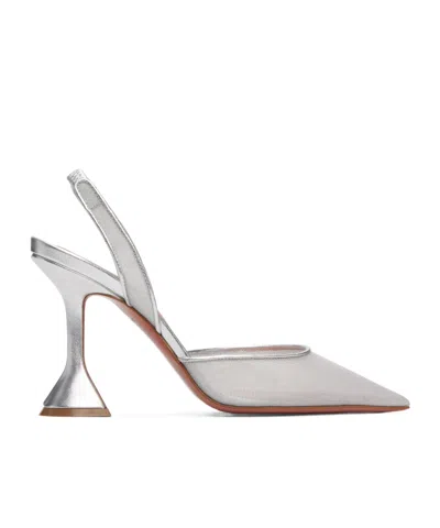 Amina Muaddi Holli Mesh Sling 95 Pointed-toe High-heeled Sandals In Silver
