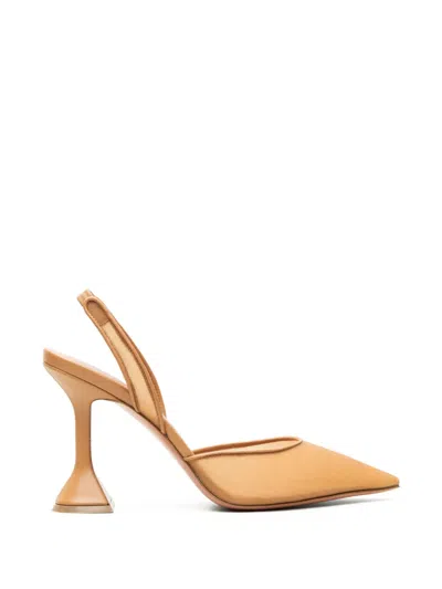 Amina Muaddi Holli Mesh Slingback Pumps In Brown