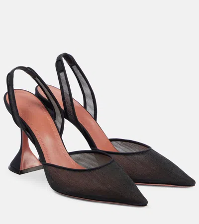 Amina Muaddi Holli Mesh Slingback Pumps In Black