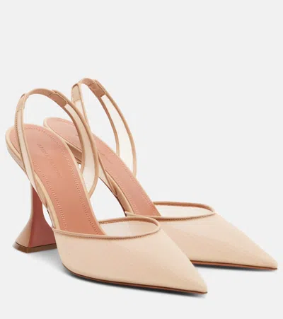 Amina Muaddi Holli Mesh Slingback Pumps In Pink