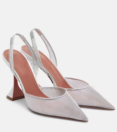 Amina Muaddi Holli Mesh Slingback Pumps In Silver