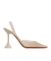 Amina Muaddi Beige Holli Glass Sling Heels In Nude