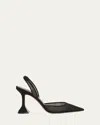 Amina Muaddi Holli Pointed Mesh Slingback Pumps In Black