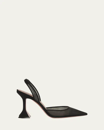 Amina Muaddi Holli Pointed Mesh Slingback Pumps In Black