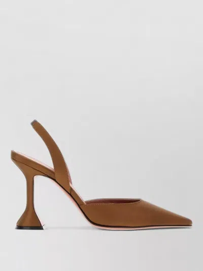 Amina Muaddi Holli Satin Slingback Pumps Sculptural Heel In Brown