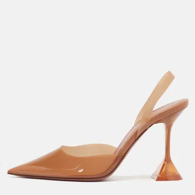 Pre-owned Amina Muaddi Holli Size 38 Brown Pvc Slingback Pumps