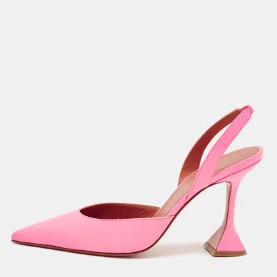 Pre-owned Amina Muaddi Holli Size 39 Pink Leather Slingback Pumps