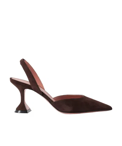 Amina Muaddi Holli Suede Slingback Pumps In Brown