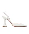 Amina Muaddi Sculptural Heel Leather Slingback Pumps In White