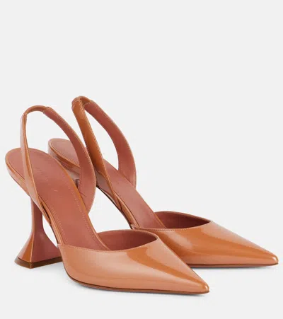 Amina Muaddi Holli Sling 95 Patent Leather Pumps In Brown
